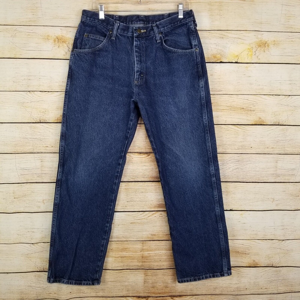 Wrangler Jeans Mens Size 34 x 29 Reg Blue Denim Straight Leg 5 Pocket Ranch Work